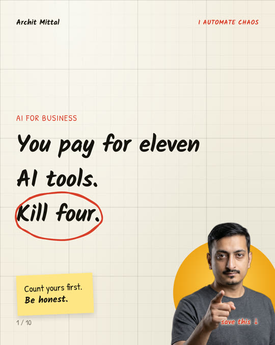 You pay for eleven
AI tools.
[[circle:Kill four.]]