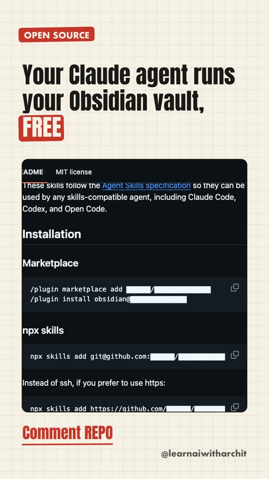 Your Claude agent runs your Obsidian vault, FREE